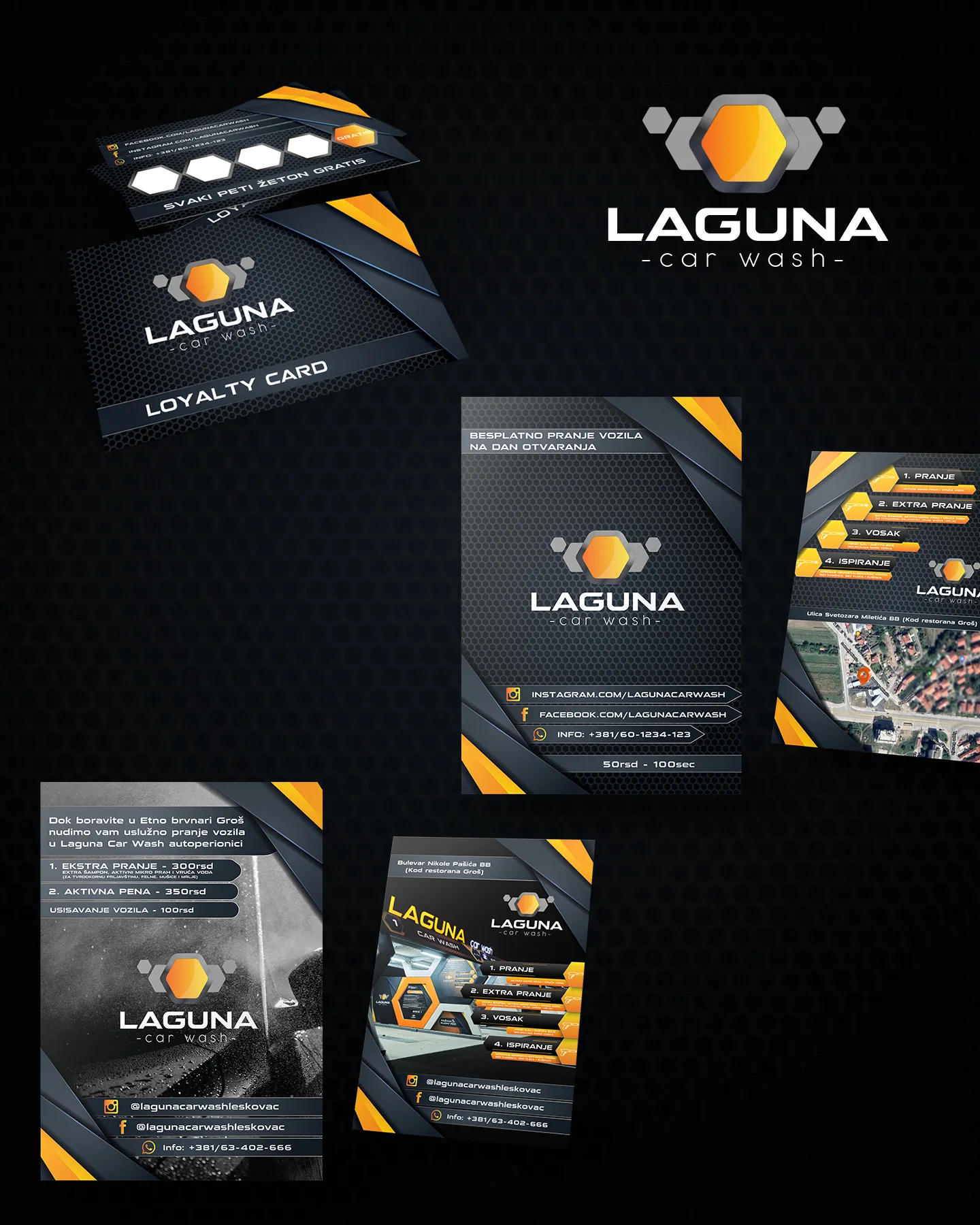 Laguna Car Wash - identity detail, printed brand collateral