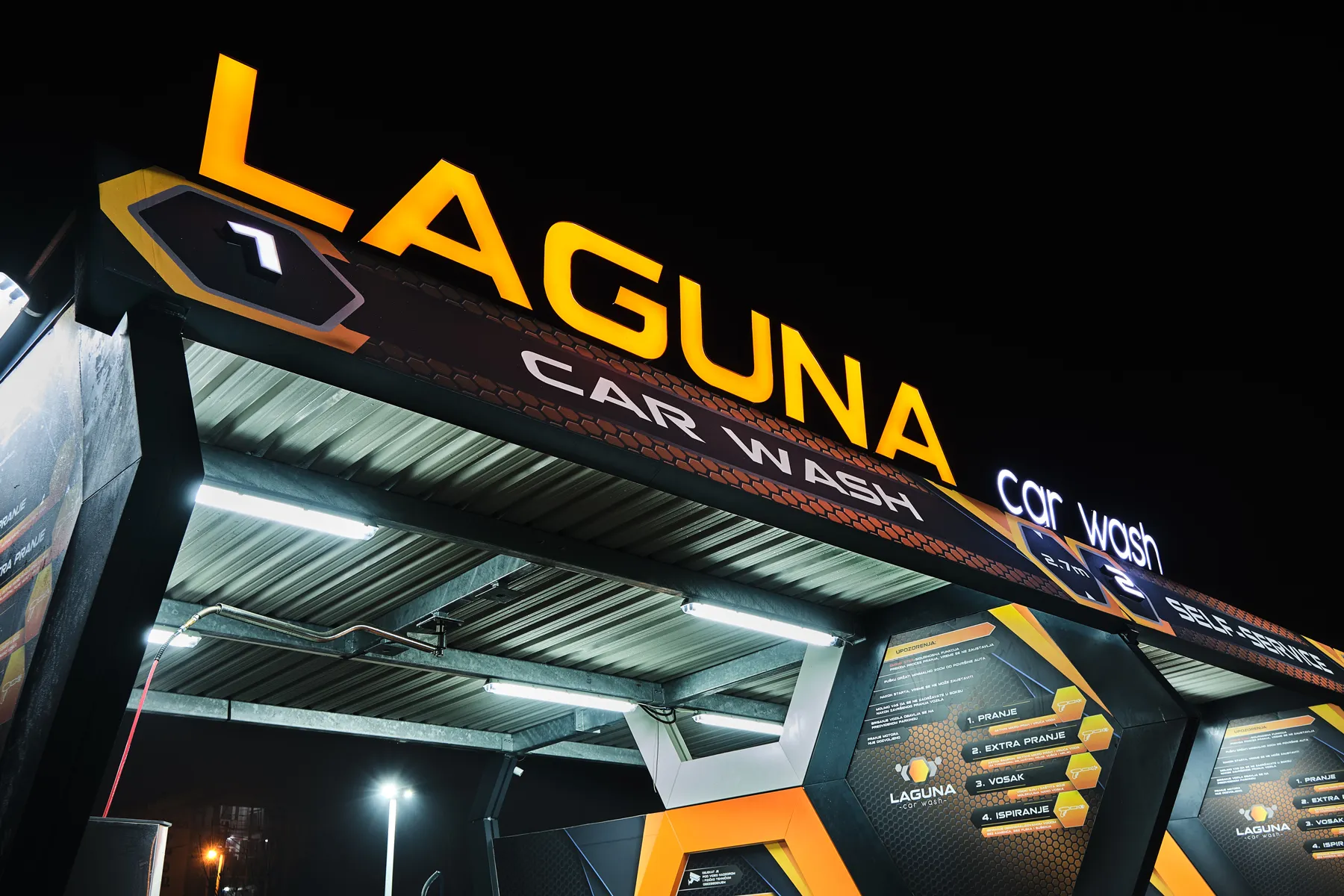 Laguna Car Wash - exterior facade with hexagonal architecture