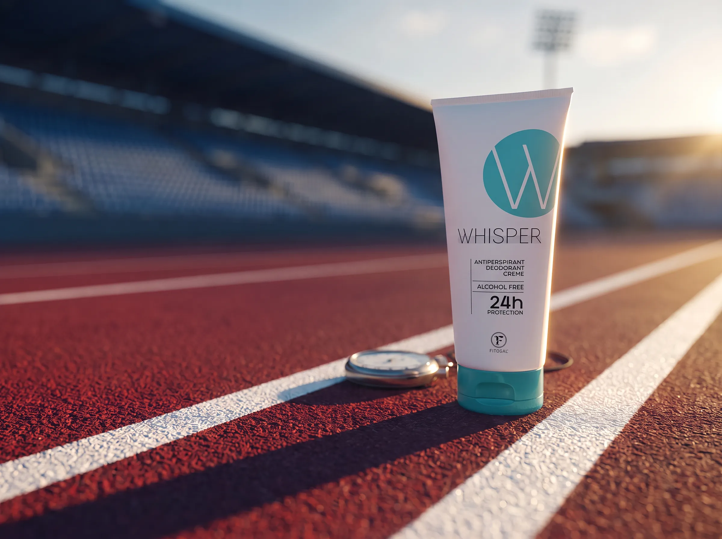Fitogal Whisper tube on a stadium running track at sunset