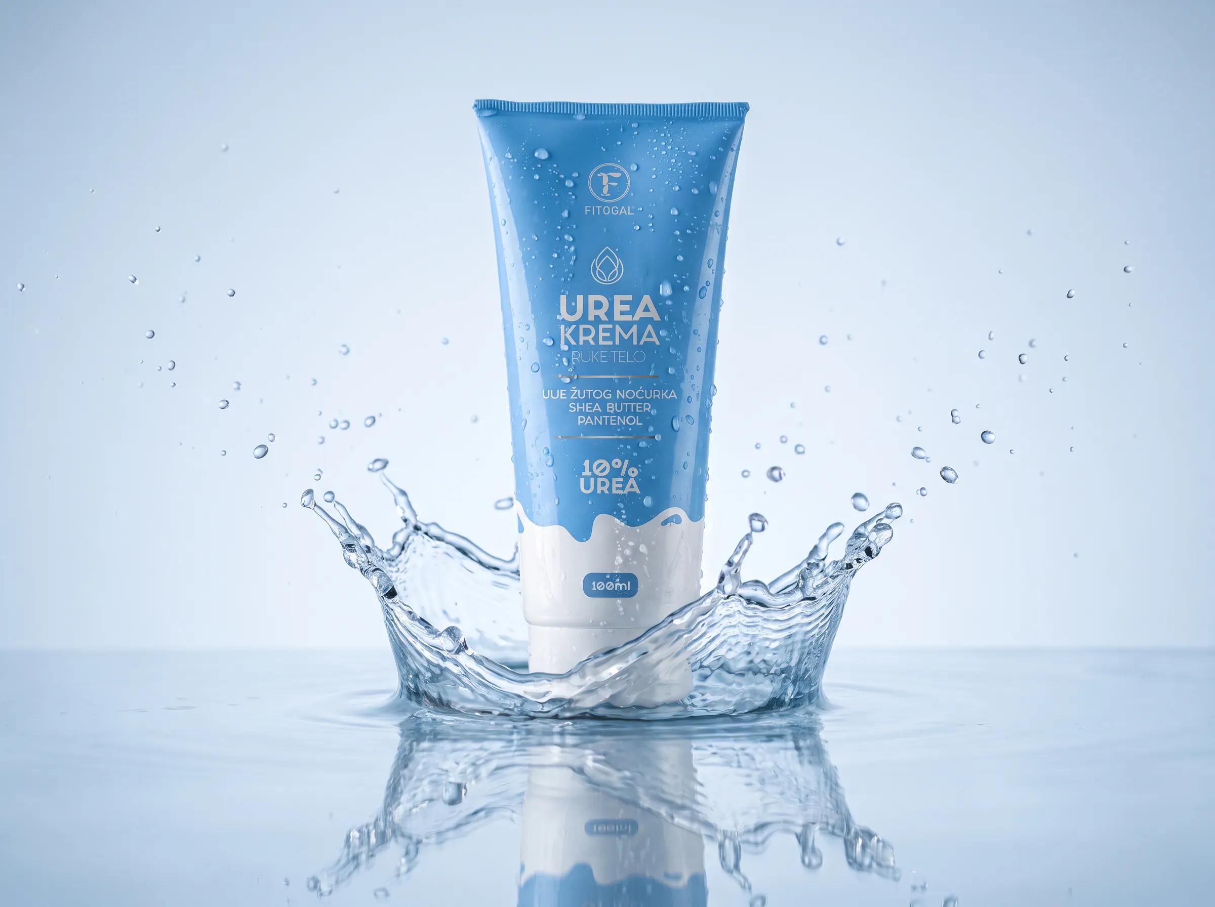 Fitogal Urea cream tube in a splash of water