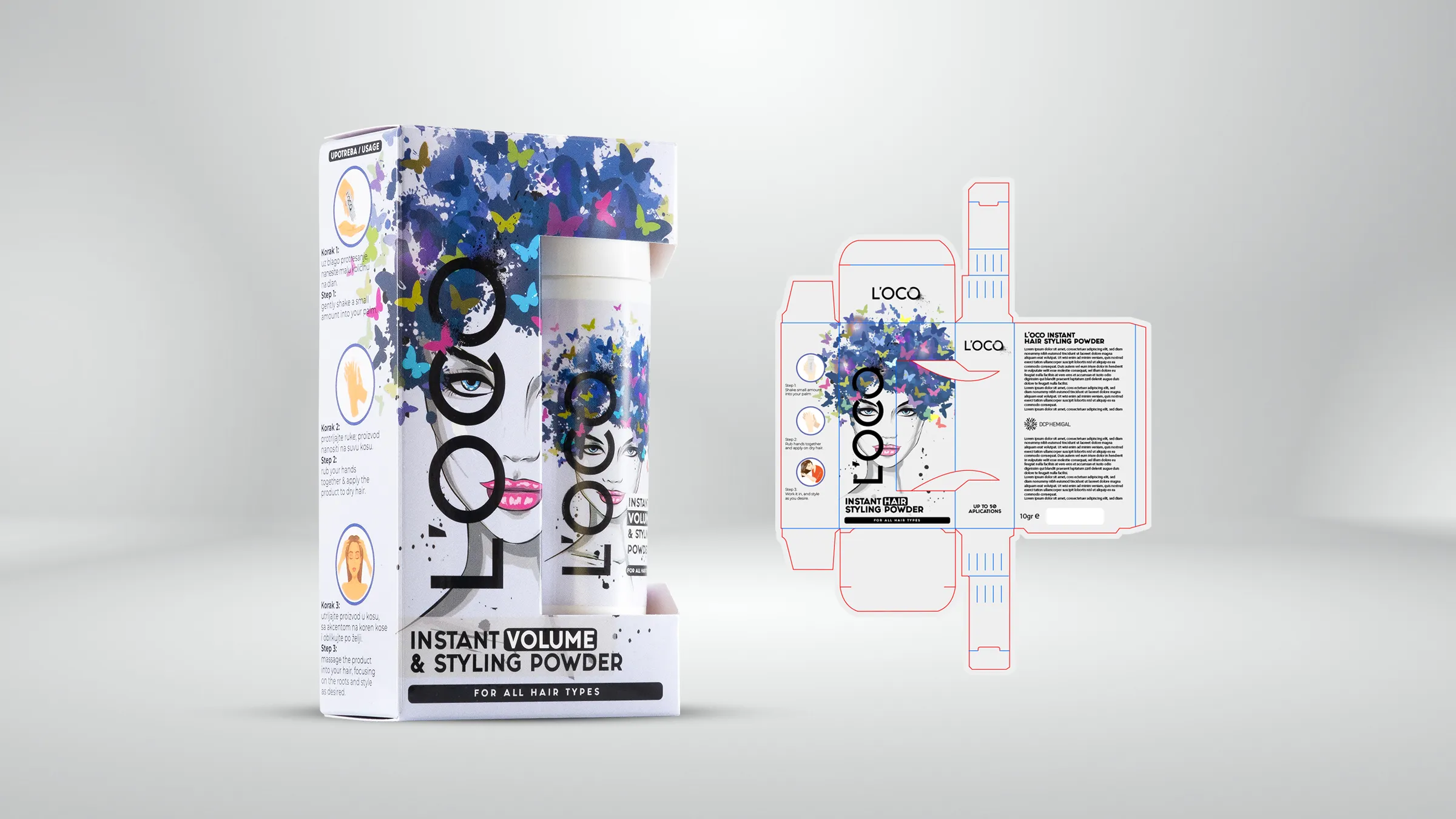 L’OCO Instant Volume & Styling Powder - premium box packaging design