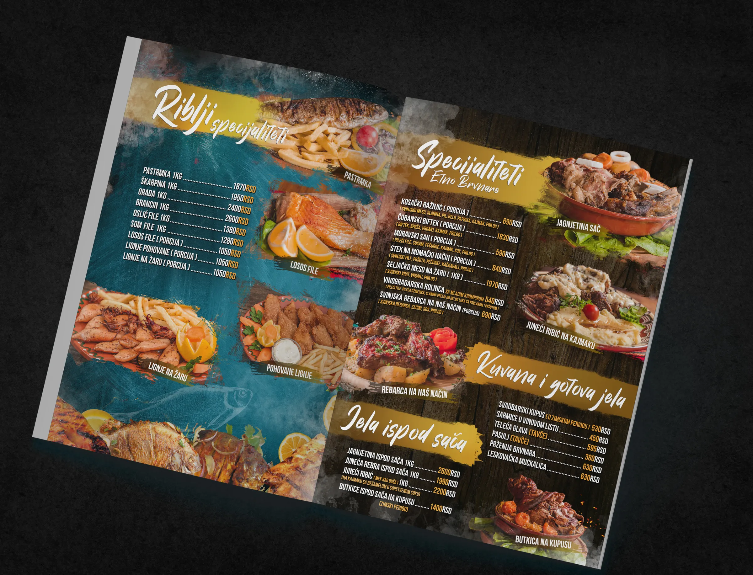 Etno Brvnara Gros menu - fish specialities spread