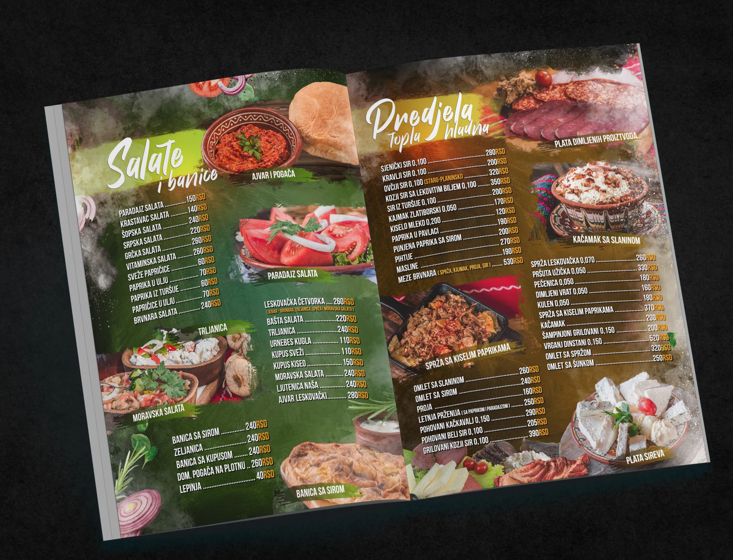 Etno Brvnara Gros menu - salads and starters spread