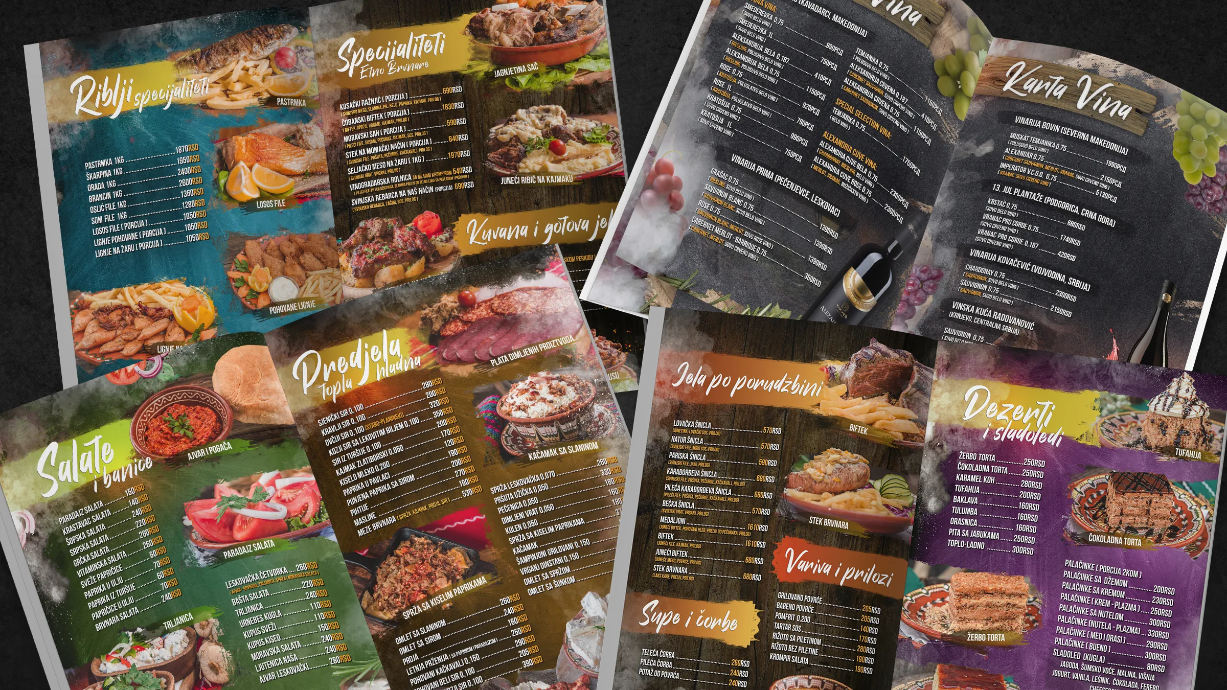 Etno Brvnara Groš restaurant menu - rustic heritage print design
