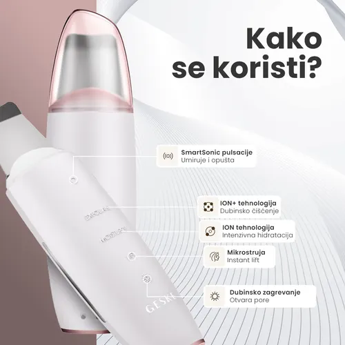 GESKE skin scrubber how-to-use ad with feature callouts