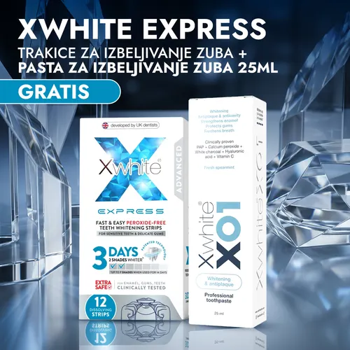 Xwhite Express teeth whitening strips ad - whitening toothpaste free