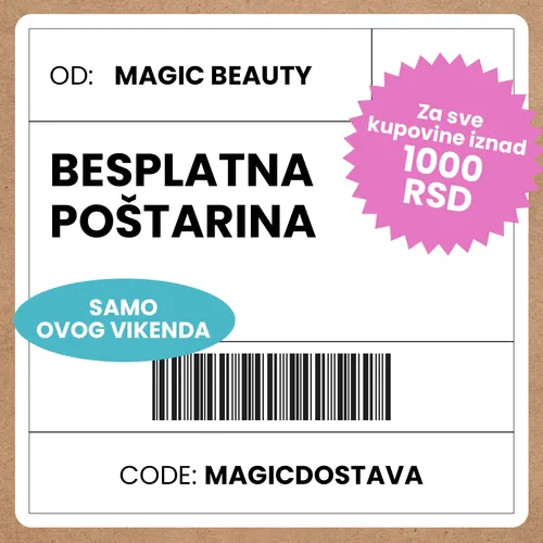 MagicBeauty.rs free shipping weekend ad styled as a shipping label