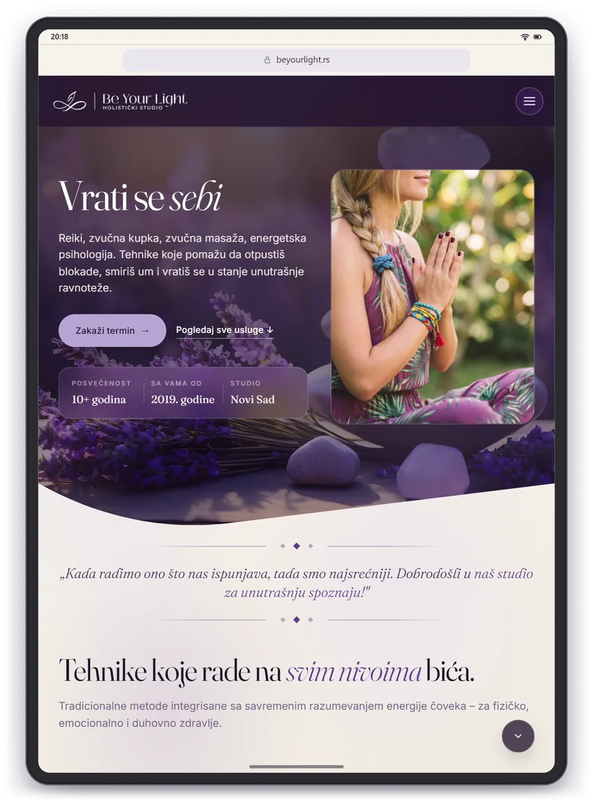 Be Your Light redesign - walkthrough of the site on a tablet