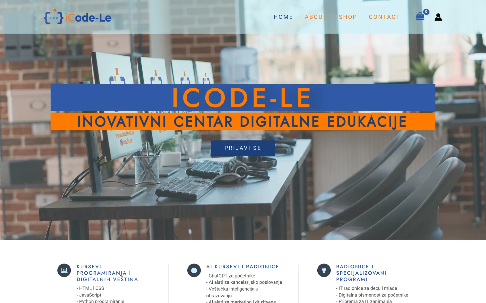 iCode-Le - first screen of the current website