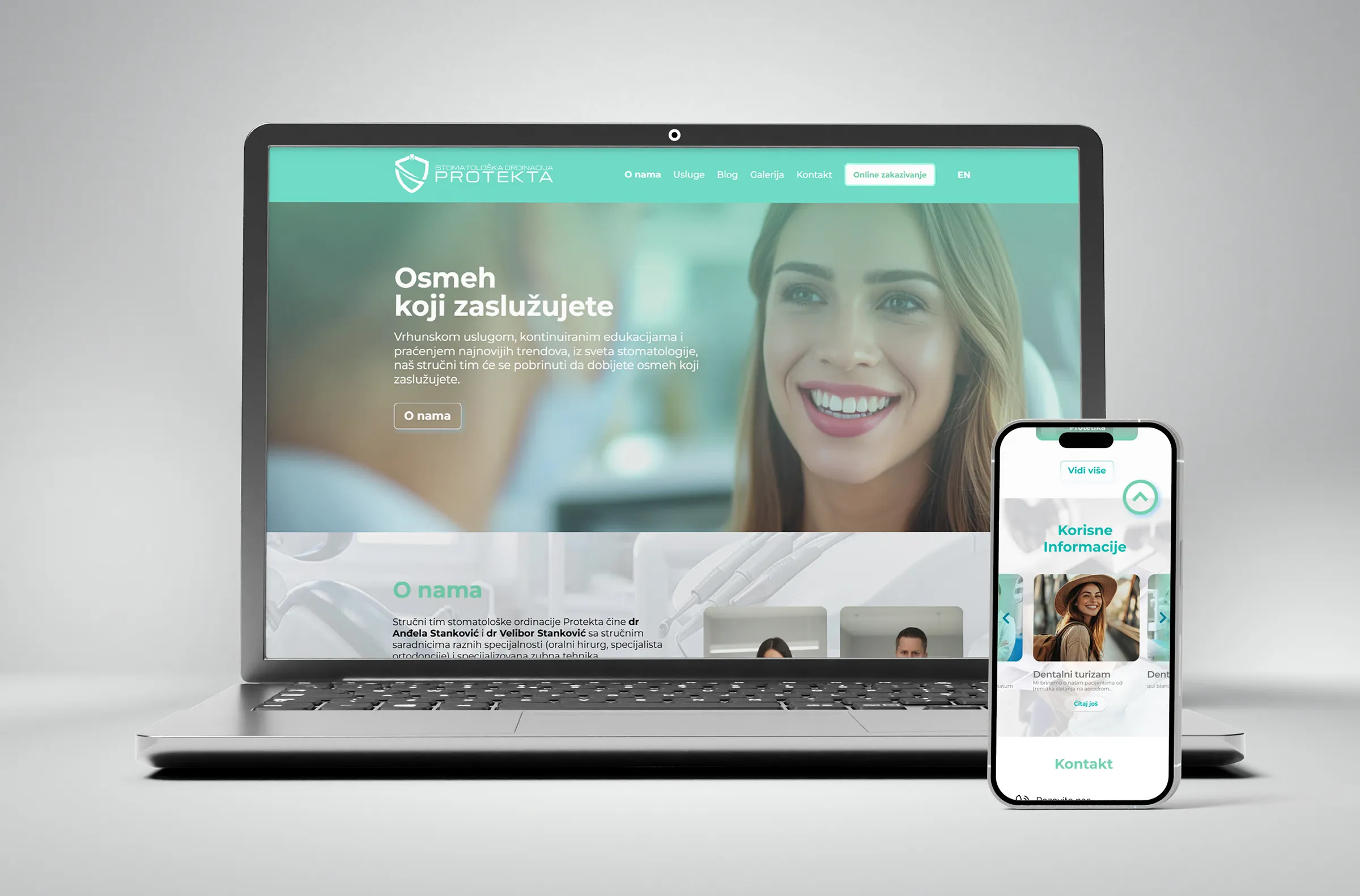 Protekta Dental Clinic website - homepage and services design